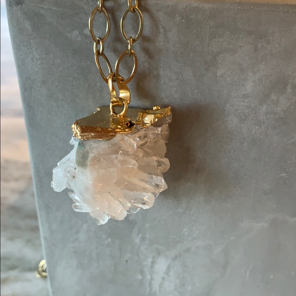 Clear crystal quartz druzy 20” chain necklace - Picture 3 of 8
